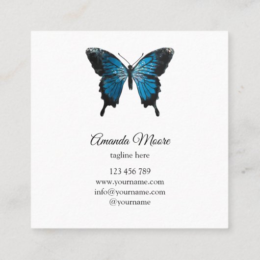 Blauschmetterling-Rettungsassistent Holograph Squa Quadratische Visitenkarte (Rückseite)