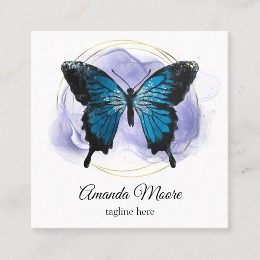 Blauschmetterling-Rettungsassistent Holograph Squa Quadratische Visitenkarte (Vorderseite)