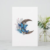 Blauschmetterlinge auf Holzhalbzeugen Briefpapier (Stehend Vorderseite)