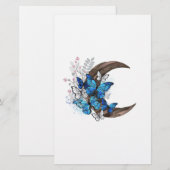 Blauschmetterlinge auf Holzhalbzeugen Briefpapier (Vorne/Hinten)