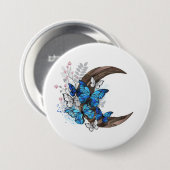 Blauschmetterlinge auf Holzhalbzeugen Button (Vorne & Hinten)