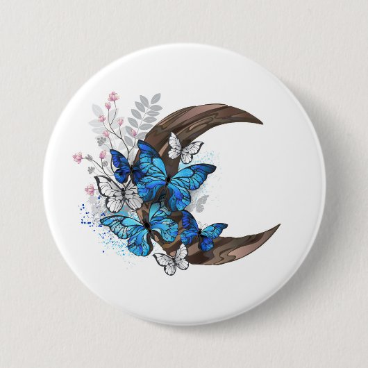 Blauschmetterlinge auf Holzhalbzeugen Button (Vorderseite)