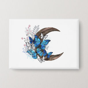 Blauschmetterlinge auf Holzhalbzeugen Button