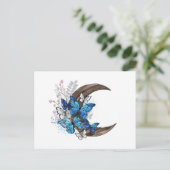Blauschmetterlinge auf Holzhalbzeugen Feiertagspostkarte (Stehend Vorderseite)