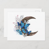 Blauschmetterlinge auf Holzhalbzeugen Feiertagspostkarte (Vorne/Hinten)