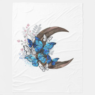 Blauschmetterlinge auf Holzhalbzeugen Fleecedecke