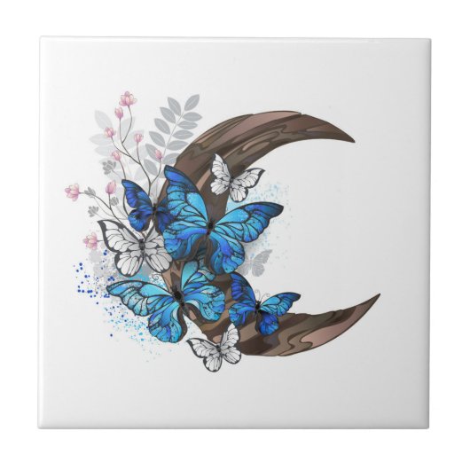 Blauschmetterlinge auf Holzhalbzeugen Fliese (Vorderseite)