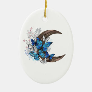 Blauschmetterlinge auf Holzhalbzeugen Keramik Ornament