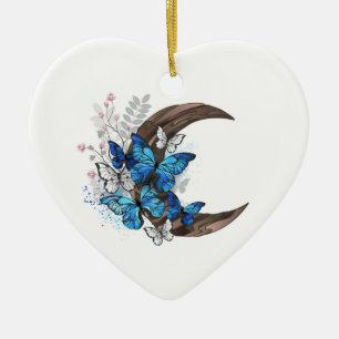 Blauschmetterlinge auf Holzhalbzeugen Keramik Ornament