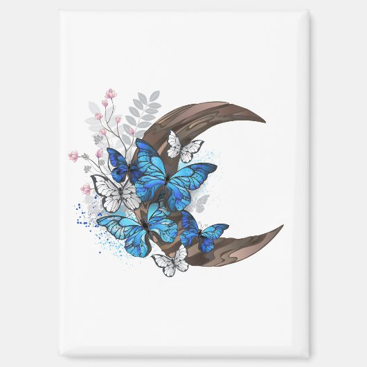 Blauschmetterlinge auf Holzhalbzeugen Magnet (Vorderseite)