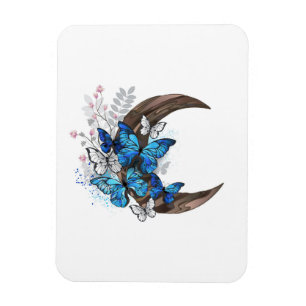 Blauschmetterlinge auf Holzhalbzeugen Magnet