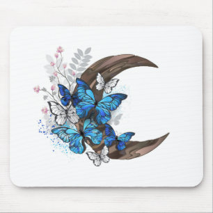 Blauschmetterlinge auf Holzhalbzeugen Mousepad