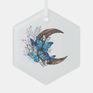 Blauschmetterlinge auf Holzhalbzeugen Ornament Aus Glas