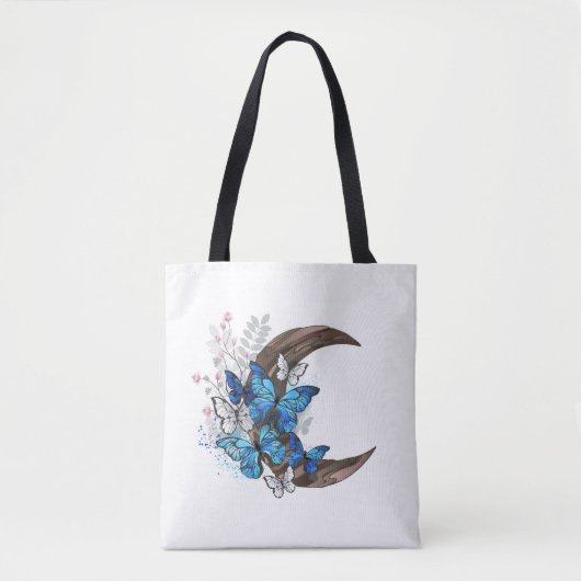 Blauschmetterlinge auf Holzhalbzeugen Tasche (Vorderseite)