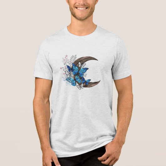 Blauschmetterlinge auf Holzhalbzeugen Tri-Blend Shirt (Vorderseite)