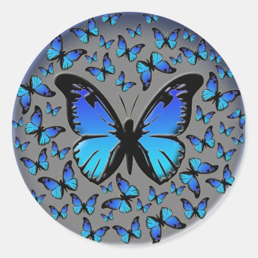 Blauschmetterlinge auf silberem Hintergrund Runder Aufkleber (Vorderseite)
