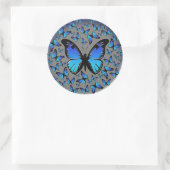 Blauschmetterlinge auf silberem Hintergrund Runder Aufkleber (Tasche)