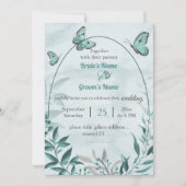 Blauschmetterlinge Blätter Blumenhochzeit Einladung (Vorderseite)