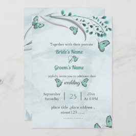 Blauschmetterlinge Blätter Blumenhochzeit Einladung