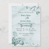 Blauschmetterlinge Blätter Blumenhochzeit Einladung (Vorderseite)