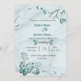 Blauschmetterlinge Blätter Blumenhochzeit Einladung