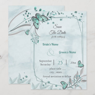 Blauschmetterlinge Blätter Save the Date geometris Einladung