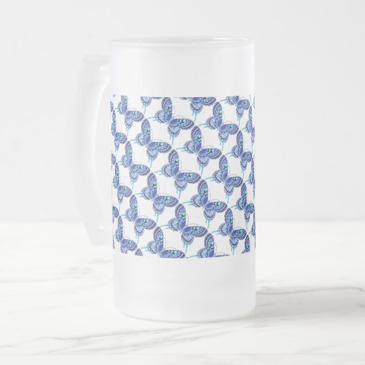 Blauschmetterlinge Mattglas Bierglas (Vorderseite Links)