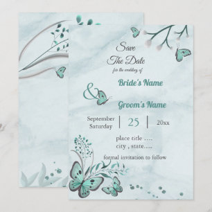 Blauschmetterlinge verlasse Save the Date blühend Einladung