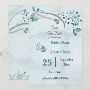 Blauschmetterlinge verlasse Save the Date blühend Einladung