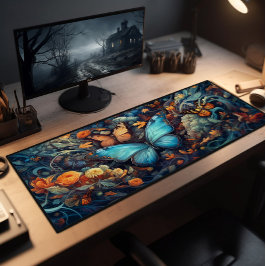 Blauschmetterlingsmonarchien und Wildblumen Schreibtischunterlage