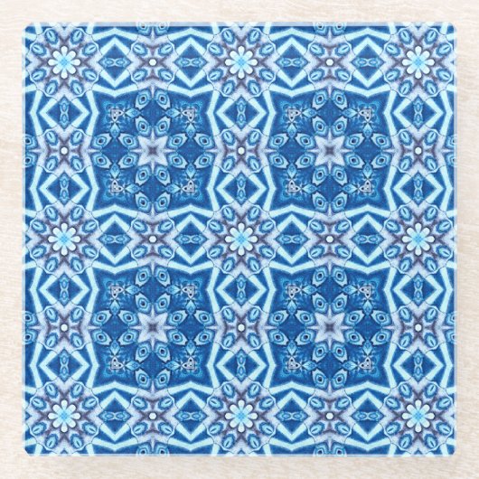 Blauschneeviereckiges Muster Glasuntersetzer (Vorderseite)