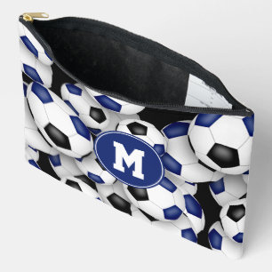 Blauschwarz-mit Monogramm-Fußball-Muster Zubehörtasche
