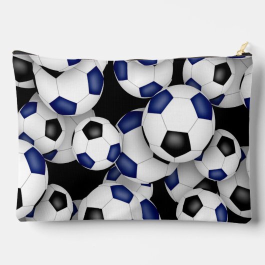 Blauschwarz-mit Monogramm-Fußball-Muster Zubehörtasche (Rückseite)