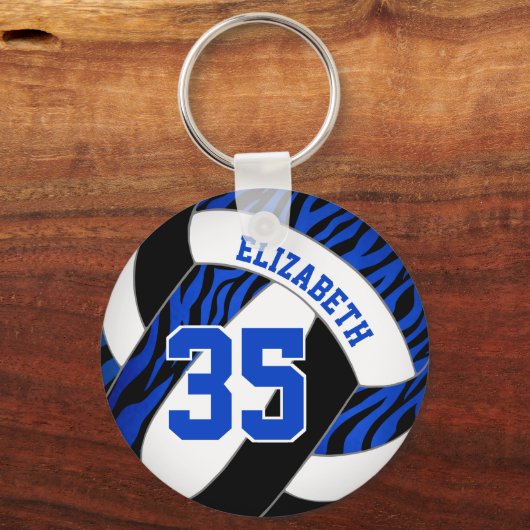 Blauschwarz Zebrastreifen Akzente Mädchen Volleyba Schlüsselanhänger (Vorderseite)