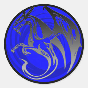 Blauschwarze Flügelgrunge-Drachen rund Aufkleber