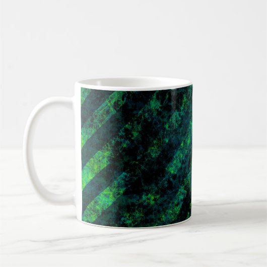 Blauschwarzer grüner gestreifter Hintergrund mit U Kaffeetasse (Links)