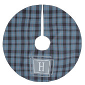 Blauschwarzer Tartan-Monogramm  Polyester Weihnachtsbaumdecke (Vorderseite)
