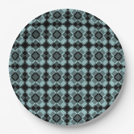 Blauschwarzes Karo-Argyle-Muster Pappteller (Vorderseite)
