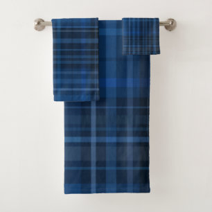 Blauschwarzes Karomuster Badhandtuch Set