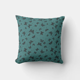 Blauschwarzes Vintage-Schmetterlingsmotiv-Muster Kissen