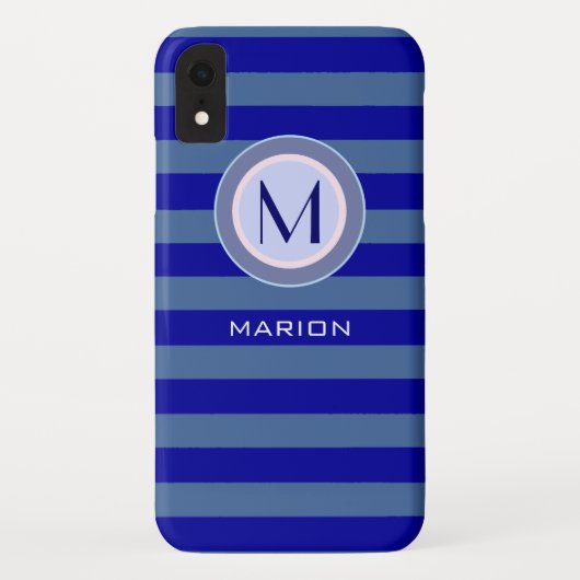 Blaustreifen mit Monogramm Case-Mate iPhone Hülle (Rückseite)