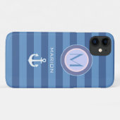 Blaustreifen und Anker mit Monogramm Case-Mate iPhone Hülle (Rückseite (Horizontal))