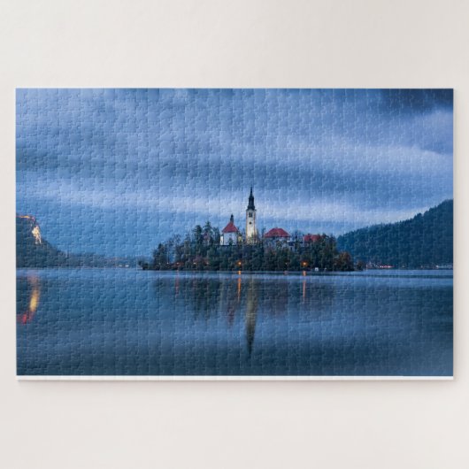 Blaustundenlandschaft am Bled-See (Slowenien) Puzzle (Horizontal)