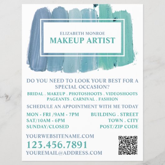 Blautöne, Makeup-Künstlerwerbung Flyer (Vorne)