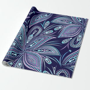 Blautöne mit Pisley und Perlen. Orname Geschenkpapier