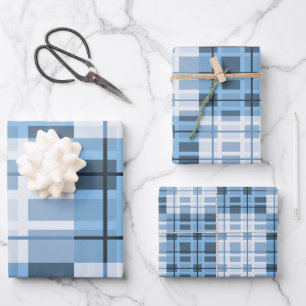 Blautöne Traditionelles geometrisches Muster Geschenkpapier Set