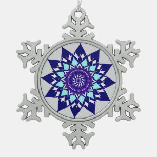 Blautöne und Purpur Schneeflocken Zinn-Ornament