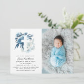 Blautönen Taufe Foto Einladung (Stehend Vorderseite)