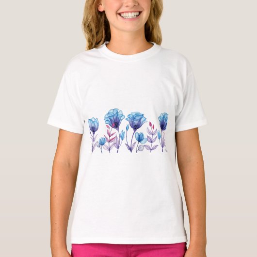 Blautransparente Blume T-Shirt (Vorderseite)
