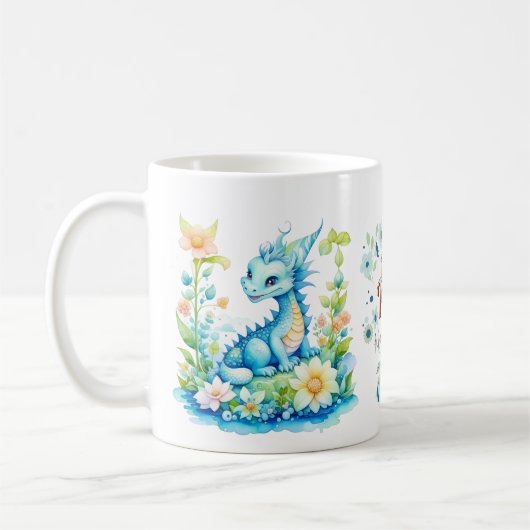 Blautürkis-grüne Drache-Mama Kaffeetasse (Links)